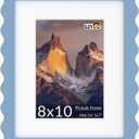 8x10 Wavy Picture Frame with Mat for 5x7, Real Glass and Wooden Frame - Tabletop or Wall Hanging Photo Frame (Pack of 1, Blue)