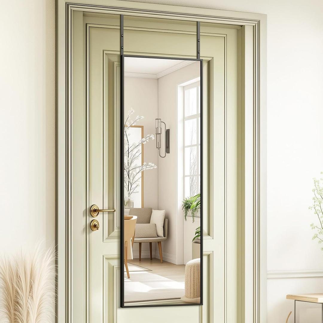 Kosmonia 48x14 Inch Full Length Tempered Glass Door Mirror - Over The Door Hanging, No Drill Installation, Suitable for Bedroom & Closet, Sturdy Hanging Design