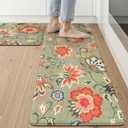 LEEVAN Anti Fatigue Mats for Kitchen Floor 2 Piece,Cushioned Memory Foam Green Kitchen Mats for Floor,Comfort Floral Boho Non Slip Kitchen Floor Mat for Sink,Laundry,Office(20"x31"+20"x47")