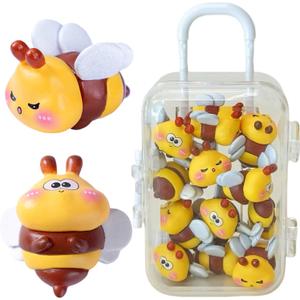 AKV Mini Resin Bees, Cute Mini Bees for Crafts Dollhouses Garden Birthday Party Table Decor, Cartoon Tiny Bees Figurine for Car Dashboard Decorations, Bee Gifts for Women (15Pcs with Luggage)