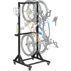 monTEK Freestanding Bike Storage Rack for 3 Bikes, Heavy Duty 210LBS Vertical Bike Stand with 3 Bike Hooks & 4 Helmet Hooks, Indoor and Outdoor Bike Storage Rack with Locking Casters