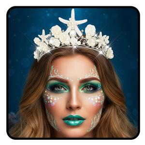 JEAIRTS Starfish Mermaid Crown Silver Sparkly Rhinestone Pearl Tiara Headpiece Shell Costume Hair Accessories for Women