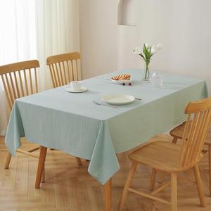 Pack Of 2 Kioscr Premium Full Cotton Rectangular Tablecloth - Waterproof & Stain Resistant Linen Texture for Dining/Party/Buffet/Wedding (PowderBlue, 54 * 78 inch)