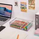Yesesion Clear Office Organizer Drawer for Desk, 2 Pack Plastic Pen and Pencil Holder with Adjustable Compartment, Large Desk Accessories Display Caddy for Home, Cabinet, Bathroom (Type B - 2 Pack)