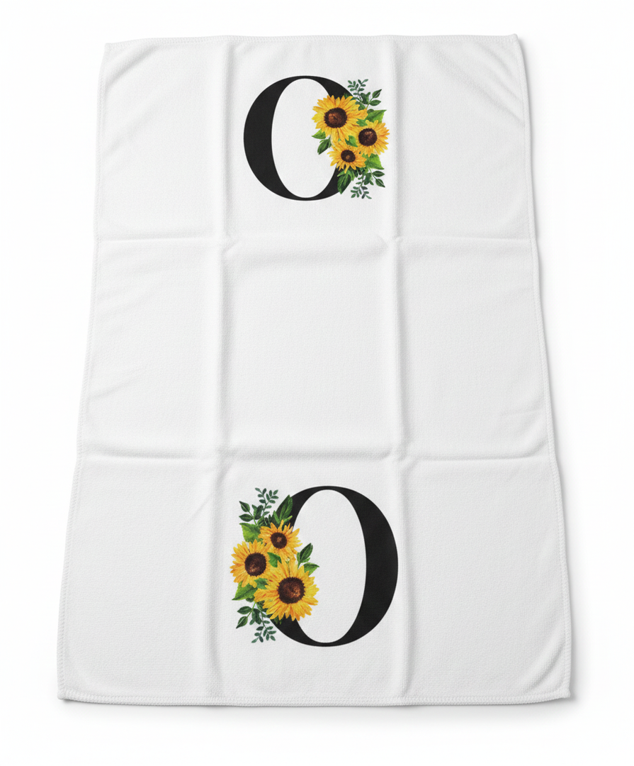 Z-synka Monogrammed Sunflower Hand Towels,Ini-tial O Tea Towel Letter Kitchen Towels,Sunflower Gifts for Women,Monogram Dish Towel 17x23 Inch,Kitchen Bathroom Decorative Ini-tial Gifts for Mom Wife Pack of 2