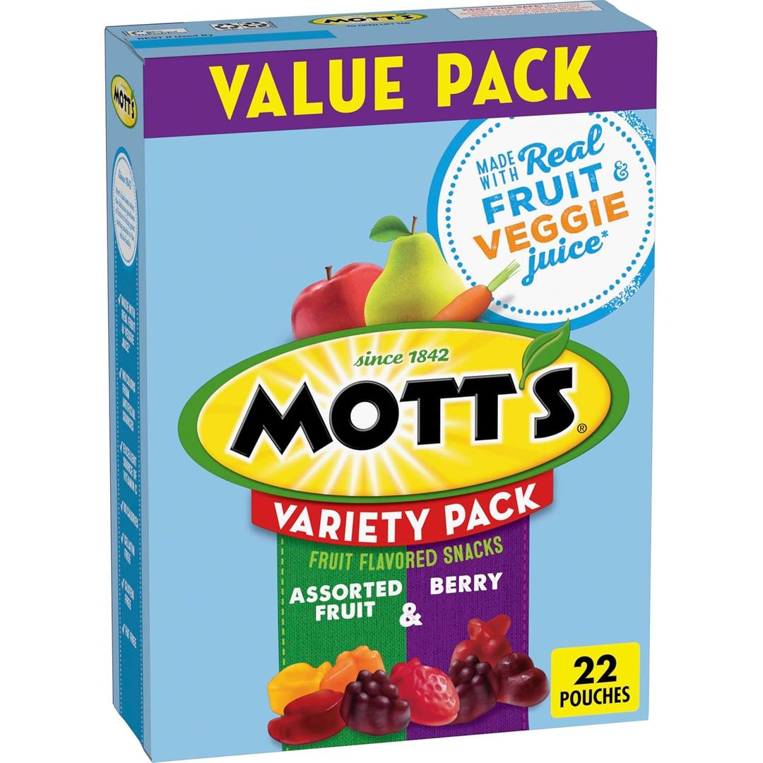 Mott's Fruit Flavored Snacks, Berry and Assorted Fruit, Gluten Free Snack, Value Pack, 22 Ct, 17.6 oz, 

03/19/2027
