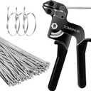 Stainless Steel Cable Tie Gun with 100 Pcs 11.8 inch Metal Zip Ties Tool, Heavy Duty Self-locking Cable Tie Gun Kit for Fastening and Cutting Fence Exhaust Pipe Outdoor