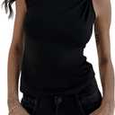 MakeMeChic Women's Asymmetrical Neck Sleeveless Twist Front Summer Tee Shirt Tops (Black, M)