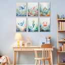 6Pcs Nursery Sea Animal Canvas Wall Art Ocean Cute Watercolor Animal Kids Room Painting Pictures Wall Decor Poster Printing Artwork for Baby Boy Girl Bedroom Children Room Unframed
