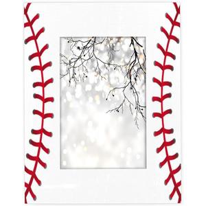 5x7 in Picture Frame Baseball Red White Stitching, Solid Wood With Mat Wooden Photo Frames, Photo Frames for Wall Mounting or Standing Table Top Family Baby Grandma Office Hotel Decoration