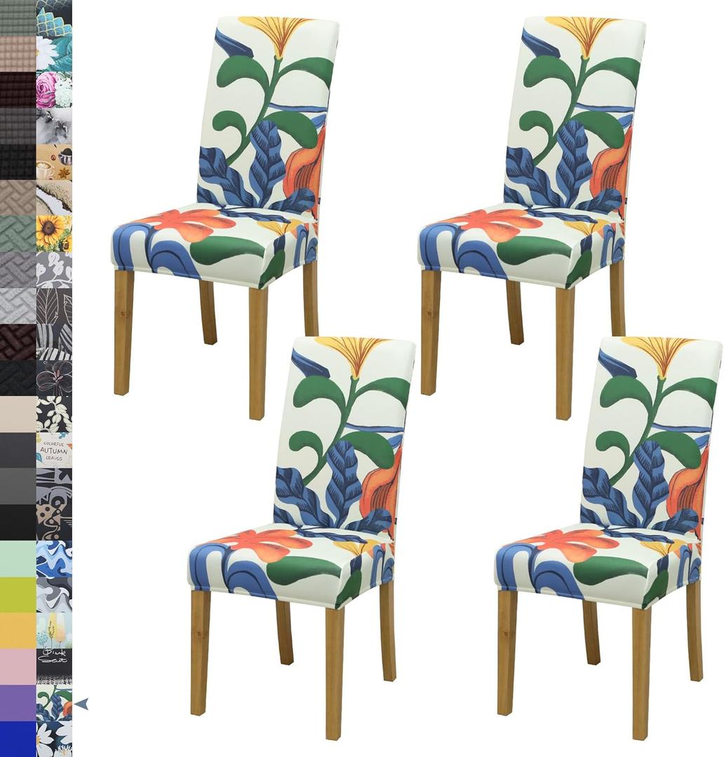 Chair Covers,Dining Room Chair Covers Set of 4,Stretch Kitchen Chair Cover,Washable Dining Chair Cover,Parsons Chair Slipcovers Protective,for Home,Restaurant,Banquet (Pattern 6)