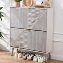 oakvivo Shoe Cabinet with 2 Flip Drawers, Freestanding Shoe Organizer with 4 Wooden feet, Modern Shoes Storage Cabinet for Entryway, Hidden Narrow Shoe Rack Cabinet for Foyer, Hallway, Mudroom, Grey