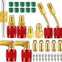 34 Pcs R410a Adapter Kit Mini Split Adapter 45° 90° Refrigerant Hose Connector,5/16'' Female 1/4'' Male, 1/2'' to 1/4'' Tank Connector with Valve Core Remover Thimble for Split System (Red)