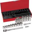 Klein Tools 65508 3/8-Inch Drive Socket Wrench Set with 6-Point, 12-Point, and 6-Point Deep Sockets in SAE Sizes, Case Included, 20-Piece