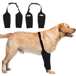 Dog Recovery Suit for Front Legs, Dog Recovery Sleeves After Surgery with Elastic Band, Soft Protective Elbow Braces for Medium Large Dogs, Cone Collar Alternative to Stop Licking Leg Wounds, Black, L