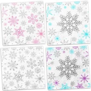40pcs Snowflake Napkins, Winter Wonderland Party Decorations Napkin Christmas Paper Napkins Snowflake Cocktail Napkin for Winter Holiday Birthday Party Supplies
