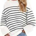 Women's Oversized Crewneck Sweaters, Long Sleeve Fuzzy Knit Casual Chunky Warm Fall Pullover Sweaters Top Trendy Outfits (White-black Stripes, Large)