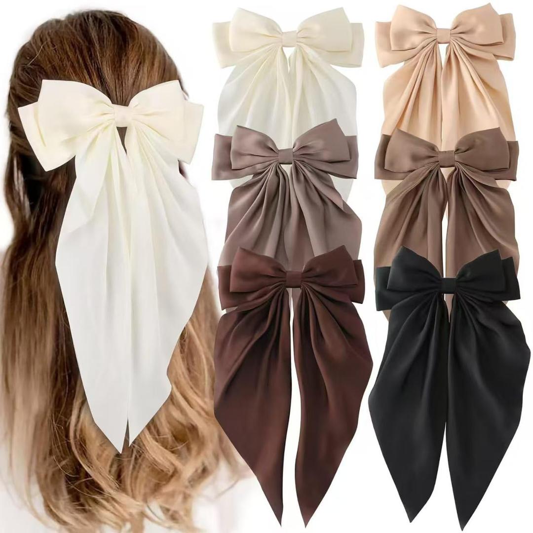 3 x Big Silky Satin Hair Bows 2pcs 3pcs 6pcs Pack for Women Hair Ribbons Oversized Long Tail White Black Pink Multicolor Large Hair Barrettes Metal Clips Bowknot Aesthetic Accessories DX Grandway