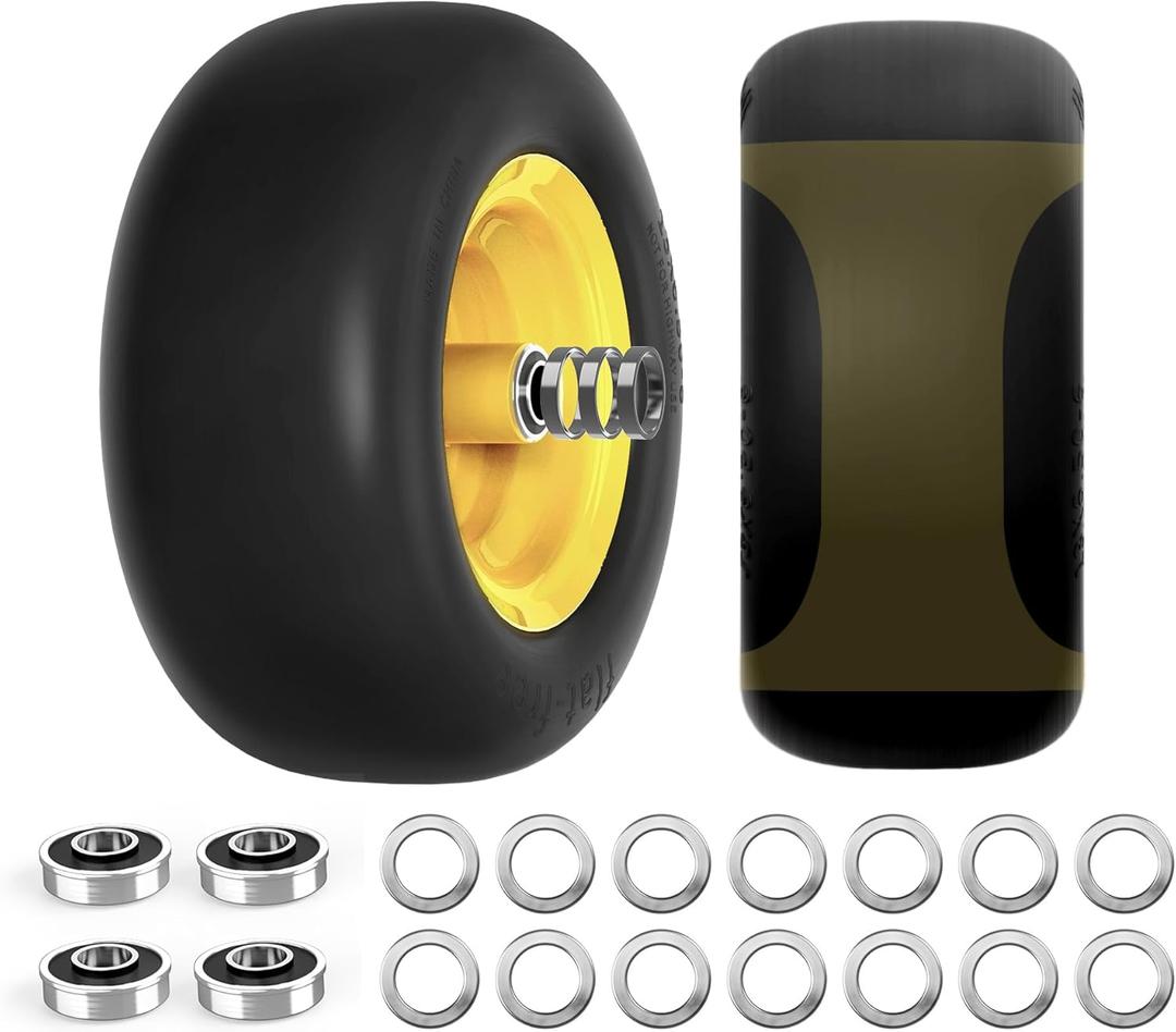 2025 Newly Upgraded Lawn Mower Tires 13x6.50-6 (2-Pack) - Flat Free Solid Smooth Tread, Zero Turn Front Wheel Replacement, Universal Fit for Commercial/Residential Mowers with Adapter Kit