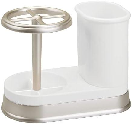 mDesign Decorative Bathroom Dental Storage Organizer Holder Stand for Electric Spin Toothbrush/Toothpaste - Compact Design for Countertop and Vanity, Holds 4 Standard Brushes - White/Matte Satin