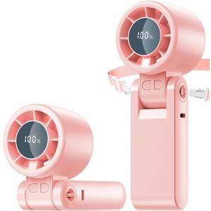 4 in 1 Portable Turbo Handheld Fan [15000 RPM], 5200mAh Battery, 12H Runtime, 3-in-1 180Foldable Personal Fan, Turbo Tech Cooling for Outdoor, Travel, Work, Makeup (Pink)