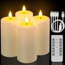 PChero Rechargeable Flameless Candles with Remote Timer, 4 Packs 5.1" x 2.7" Outdoor Waterproof Battery Operated LED Flickering Electric Fake Pillar Candles for Lanterns Porch Patio Decor