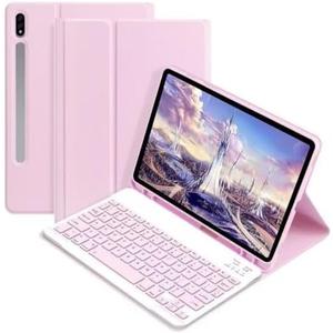 AnMengXinLing Galaxy Tab S10+ Plus/S9+ Plus/S9 FE+ Plus 12.4" /S8+/S7+/S7FE Tablet Case with Keyboard, Candy Colors Slim Protective Cover with Magnetic Detachable Keyboard with S Pen Holder，Pink