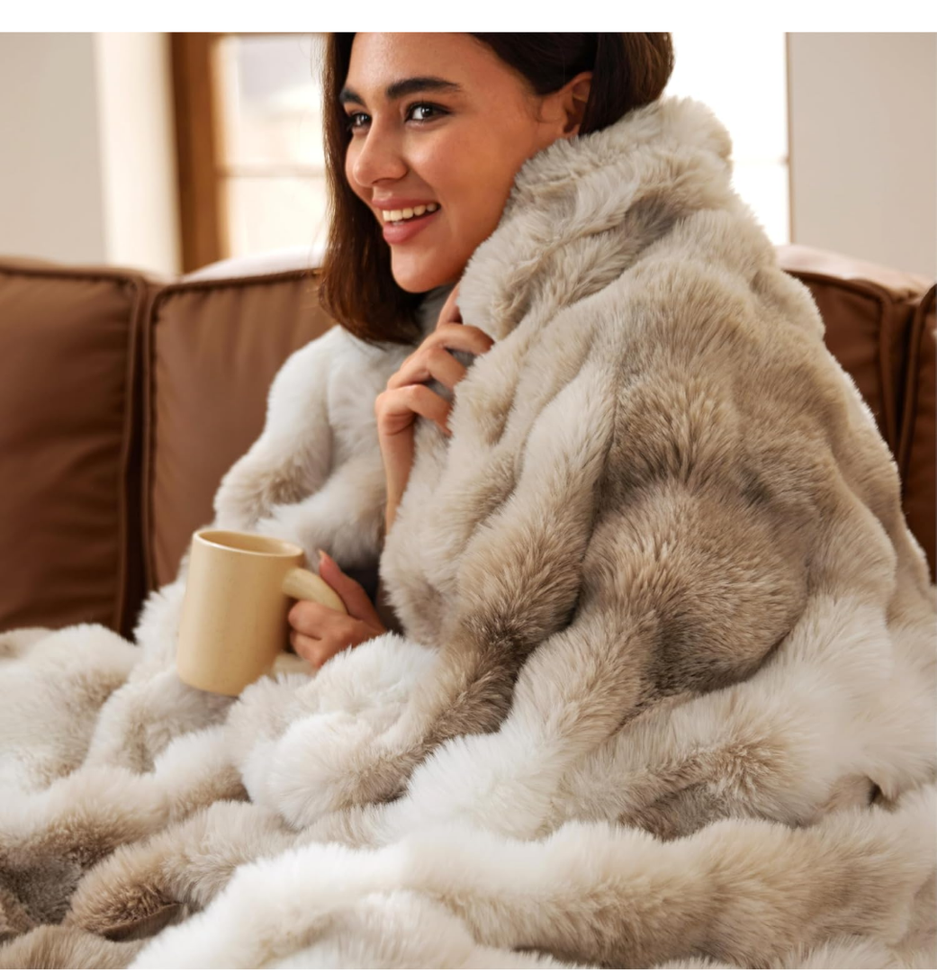 Bedsure GentleSoft Fluffy Fuzzy Tie-dye Taupe Throw Blanket for Bed, Soft Cozy Fleece Faux Fur Blanket for Couch, Taupe Room Decor Minky Velvet Sofa Cover, Women Gifts Thick Warm Plush Winter Bedding,