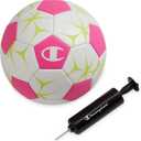 Champion Soccer Ball Youth & Adult  Matte Finish, 32-Panel Design, Enhanced Control, Sizes PVC Cover, Sizes 3,4 and 5 for Indoor & Outdoor Training, Includes 6" Pump (White/Optic Pink/Evening Primrose)