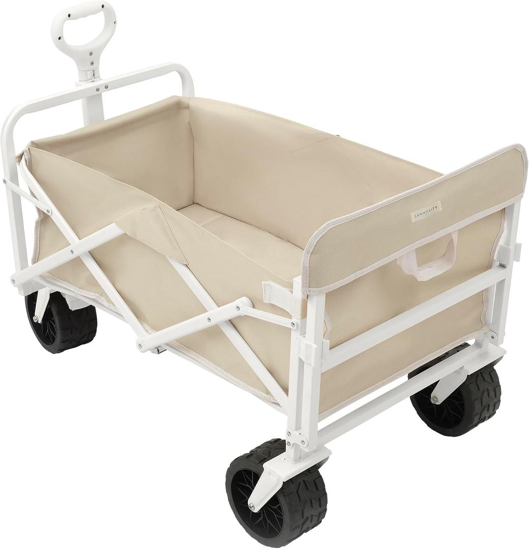 SUNNYLiFE Oyster Oyster Beach Cart, Heavy Duty Steel Frame, PP and Iron with 600 Doxford Material, Foldable, 37.4 x 29.53 x 21.65 inches, Rear Opening, 75 kg Load Capacity, PVC Wheels