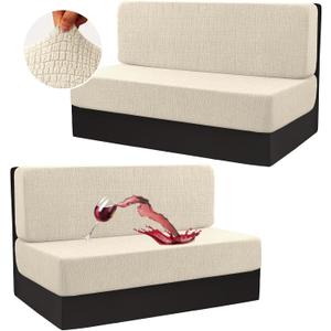 H.VERSAILTEX 100% Waterproof RV Dinette Cushion Covers Stretch Camper Cushion Covers RV Loveseat Cover Furniture Protector for Travel Trailer Crizzle Pattern (2 Backrest Covers&2 Bench Covers, Ivory)