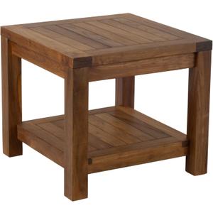Teak Wood Side Table with Storage - Teak Oil Finish Indoor and Outdoor Wooden Furniture for Deck, Porch, Balcony, Living Room, Bedroom and Backyard (18" D x 18" W x 16" H)
