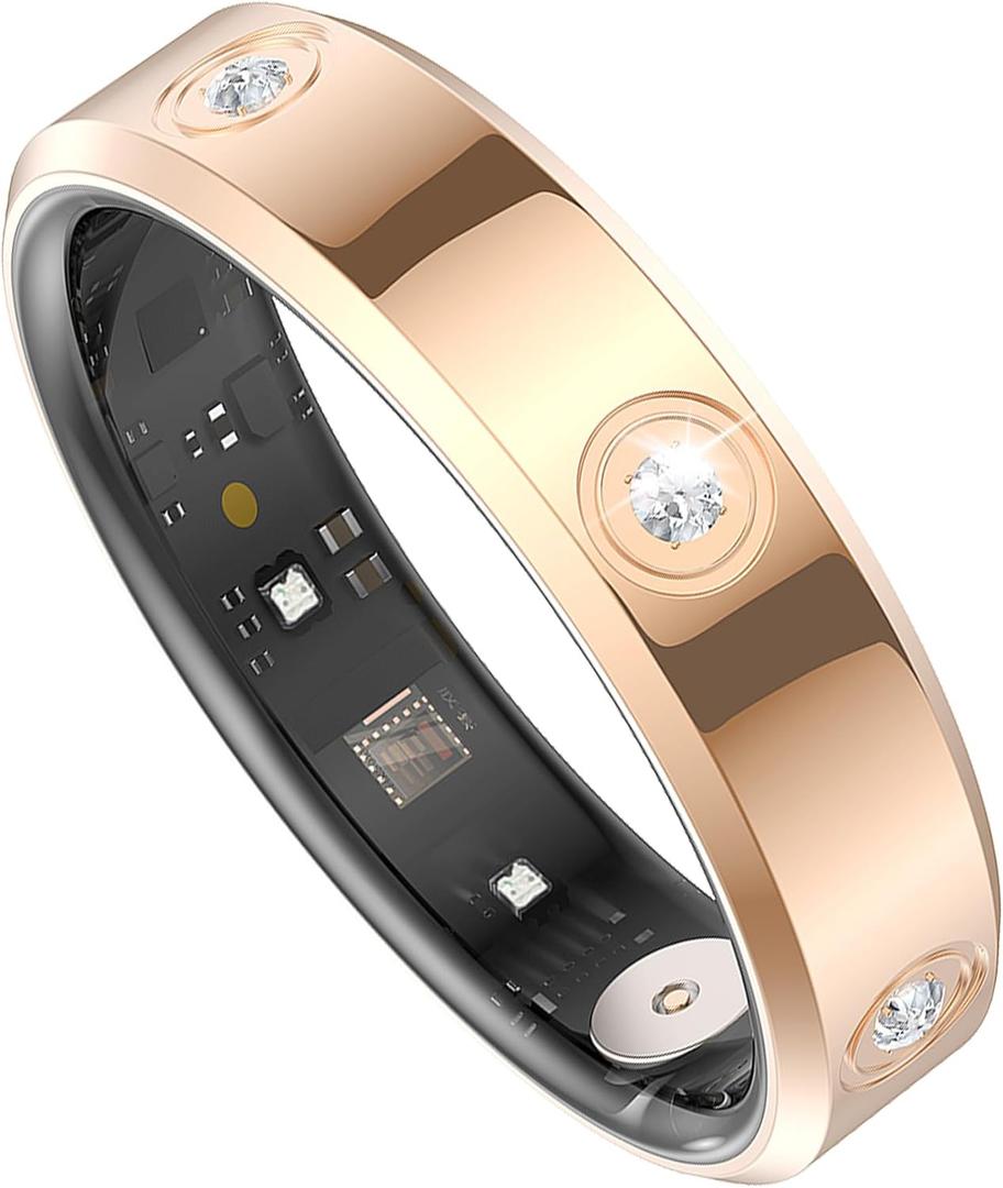 Smart Ring for Women Men Diamond Fitness Tracker Sleep Heart Rate Monitor Smart Rings for Android iOS Pedometer Calorie Step Counter Stylish Ladies Rings for Women Elegant Activity Tracker Wearable (12, gold)