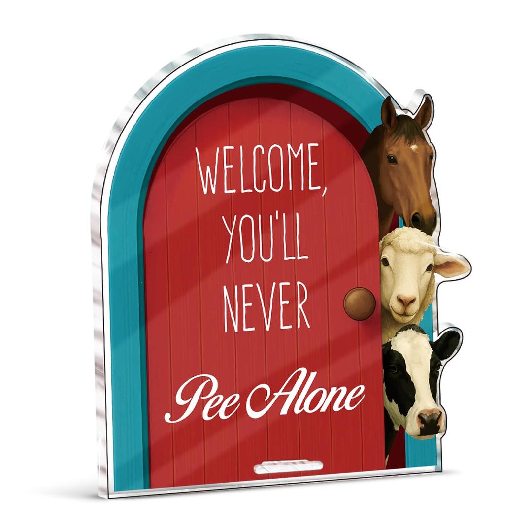 2 pcs Funny Farmhouse Bathroom Decor - Funny Farm Animals Bathroom Sign for Restroom Shelves Toilet Tank Decor - Welcome Sign