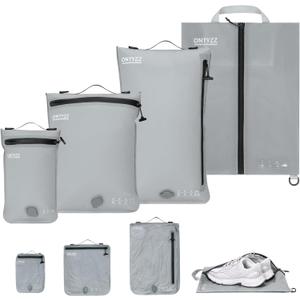 ONTYZZ 4 Set Vacuum Bags for Travel, Professional Reusable Organizer Bag with IPX8 Waterproof Zipper, Durable Seal Space Saver and ShoseBags for Traveling Essentials, Grey (No Pump)