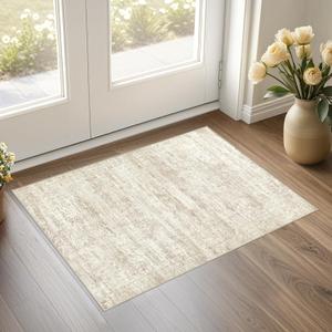 UERMEI 2x3 Entryway Area Rug: Washable Neutral Modern Abstract Small Rug - Non-Slip Low Pile Throw Indoor Carpet for Entrance Kitchen Front Door Mat Bathroom Entry Kids Room - Dark Brown - Beige/Brown