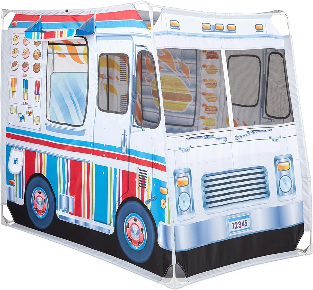 Melissa & Doug Fabric Double-Sided Food Truck Play Tent - Ice Cream and BBQ Role Play Toy Food Truck Tent, for Kids Ages 3+ (17.5 x 8.5 x 3.7, Multi-color)