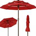 Kingdura 9ft 3-Tier Patio Umbrella, Outdoor Table Umbrella with Easy Crank & Tilt, 8 Reinforced Ribs, UV Protection for Deck, Pool, Market, Backyard (Red)