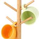 Bamboo Mug Holder, Strong 8 Hooks Coffee Mug Holders Tree Stand, Decorative Mug Racks for Counter, Non-Slip Coffee Mug Cup Tree Sturdy Mug Organizer