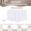 12 Pack White Round Tablecloth, 108 Inch for 36"-84" Table