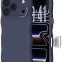 ORNARTO for iPhone 17 Pro Max Case for Women Girls– Cute Wave Edge, Camera Control Button, Shockproof Liquid Silicone Phone Case for iPhone 17 Pro Max 6.9", Stormy Blue
