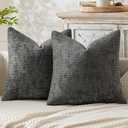 MIULEE Pack of 2 Dark Gray Decorative Pillow Covers 20x20 Inch Soft Chenille Couch Throw Pillows Farmhouse Cushion Covers for Home Decor Sofa Bedroom Living Room (20" x 20" (Pack of 2), Dark Gray)