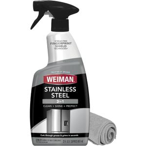 Weiman Stainless Steel Cleaner and Polish - Protects Appliances from Fingerprints and Leaves a Streak-Free Shine for Refrigerator, Dishwasher, Oven & Grill, Cleaning Supplies, Microfiber Cloth (22 Fl Oz Bundle (Pack of 1))