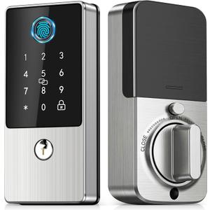 Smart Deadbolt Lock, Keyless Entry Door Lock with Keypad, Biometric Fingerprint Smart Lock for Front Door & Home Rental, App Control, Auto Lock, Long Battery Life, Nickel