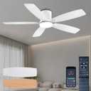 Ceiling Fans with Lights, 52 inch Low Profile Ceiling Fan with Light and Remote Control, Flush Mount, Reversible Motor, Dimmable, Noiseless, White Ceiling Fan for Bedroom, Indoor/Outdoor Use