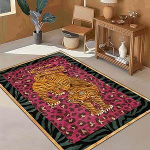 Boho Animal Print Area Rug Leopard Print Rug 2x3 ft Small Tiger Rug for Bathroom Pink Yellow Tiger Carpet for Bedroom Non-Slip Washable Door Mat