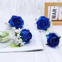 2 x 4Pcs Blue Corsage and Boutonniere Set, Artificial Rose Wrist Corsage Bracelets, Men Boutonniere for Wedding Ceremony Decorations Prom Homecoming Party Flower Accessories