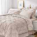 JOLLYVOGUE Queen Comforter Set 7 Pieces, Beige Bed in a Bag Comforter Set for Bedroom, Bedding Comforter Sets with Comforter, Sheets, Ruffled Shams & Pillowcases