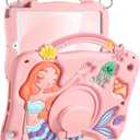 Boaretiu for iPad 9th Generation Case 10.2 Inch - for iPad 7th/8th/9th Gen 3D Cute Cartoon Pk Mermaids Girls Teens Soft Silicone Tablet Cover with Strap & Rotating Stand (Pink)