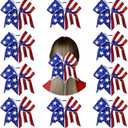 Hanaive 10 Pcs 4th of July Glitter Cheer Hair Bows 8'' Patriotic Cheerleader Red White Blue America Flag Hair Bow with Elastic Ponytail Holder Independence Day Accessory for Kids